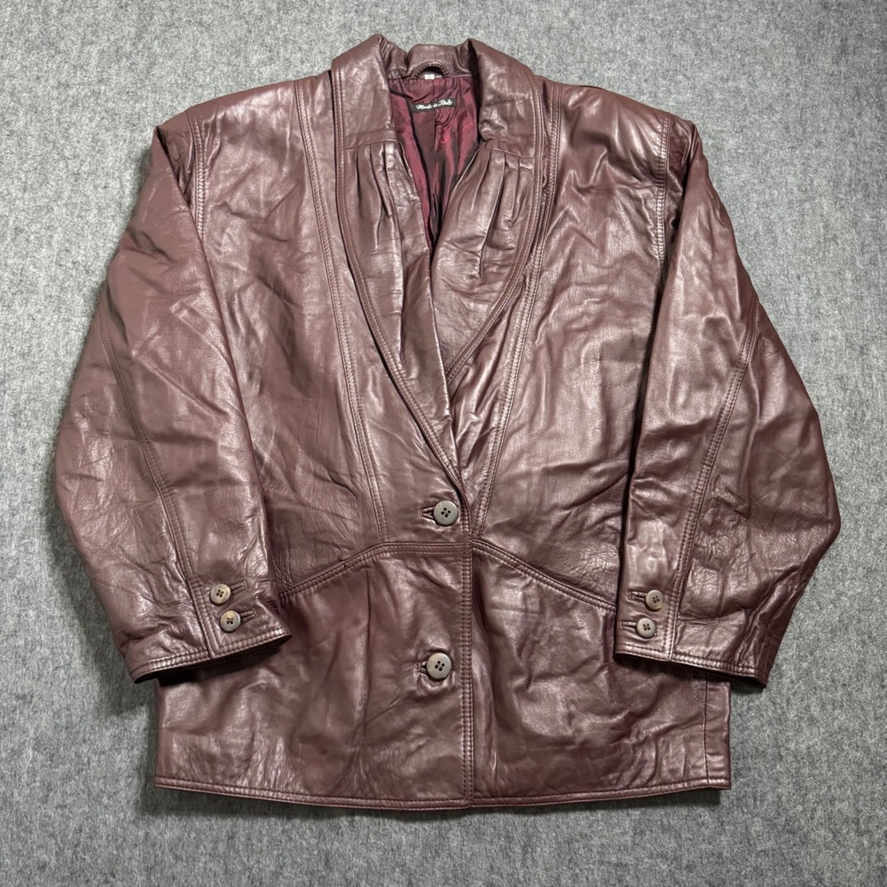 Bally of Switzerland Vintage Burgundy Leather Jacket Made in Italy Womens 8